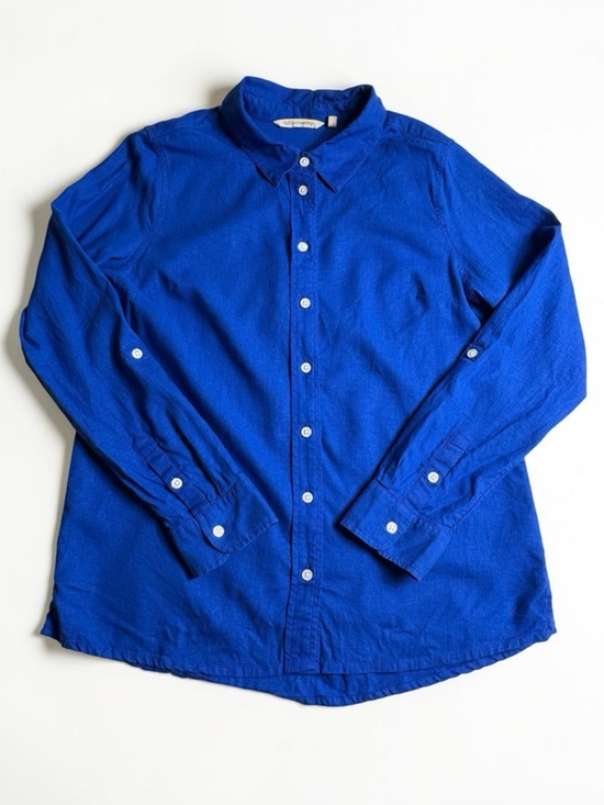 Soft Surroundings Tops - Soft Surroundings Jordan Linen Blend II Roll-Tab Sleeve Shirt Blue • Size M